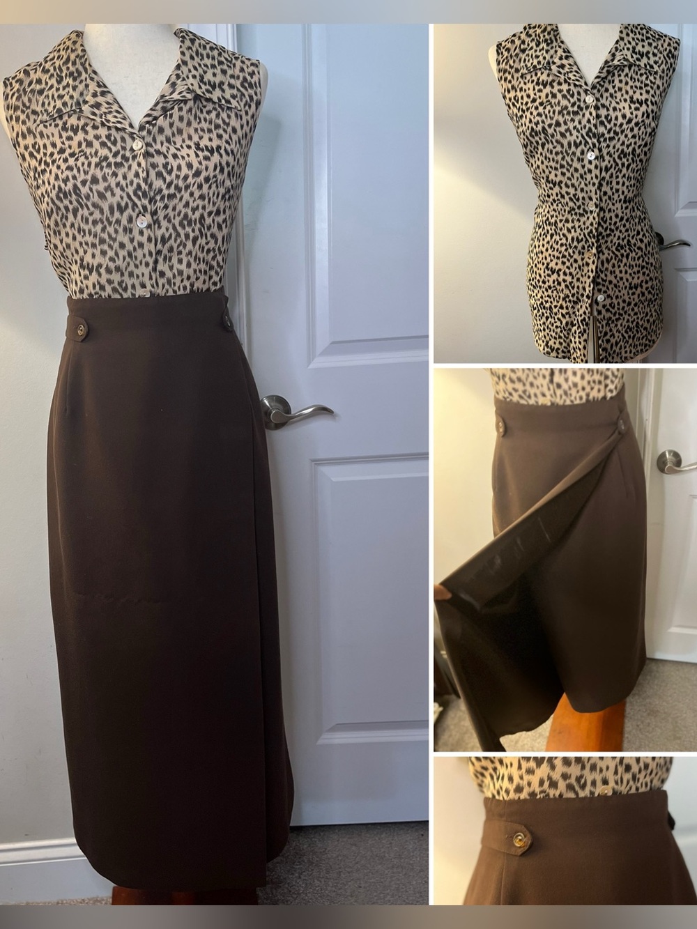 Brown High-Waist Wrap Midi Skirt - Brown with matching sleeevless top
